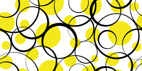 Seamless patterns, rings of different sizes, black and yellow