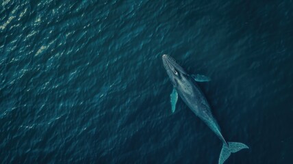 Whale swims in the sea. View from above. Toned.