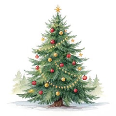 Fototapeta premium Watercolor Christmas Tree Festive Decor, Winter Wonderland Concept, Illustration, Holiday, Christmas Tree Art Christmas, Watercolor