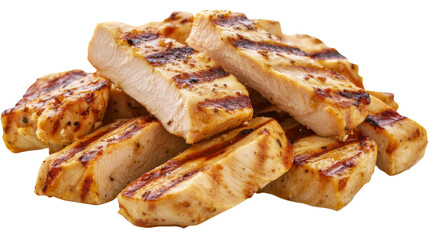 Grilled chicken breast slices isolated on transparent background