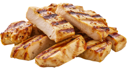 Grilled chicken breast slices isolated on transparent background