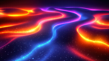 Obraz premium 3d abstract background with ultraviolet neon lights and wavy lines in contrasting dark space.