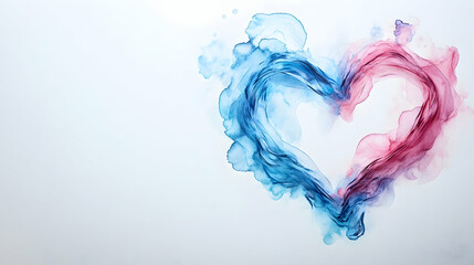 Colorful Heart Shape Made of Blue and Pink Smoke on White Background