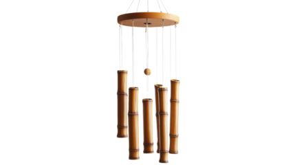Bamboo wind chime hanging with transparent background