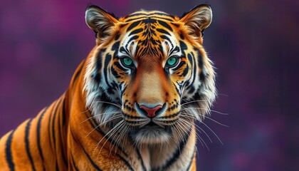 Obraz premium Majestic tiger portrait tropical jungle wildlife photography vibrant colors close-up nature conservation