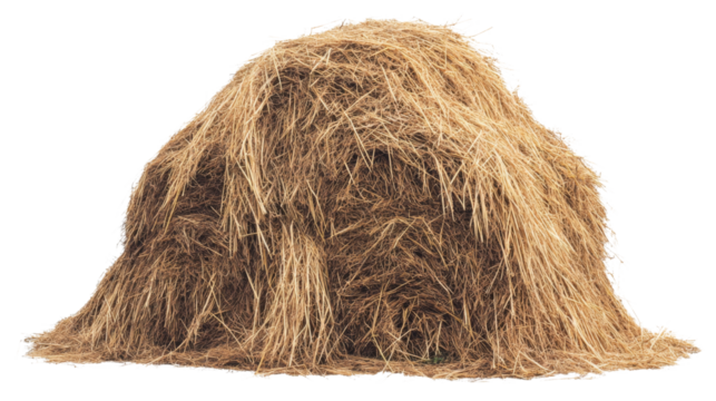 Large pile of dry hay isolated on transparent background for easy integration