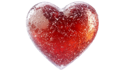 Red iced heart representing love and romance on transparent background