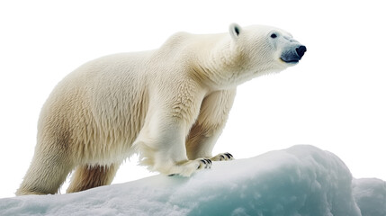 Fototapeta na wymiar Polar bear standing on ice floe with transparent background