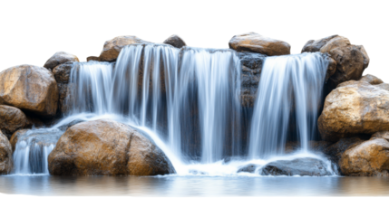 Cascading waterfall flowing over rocks with transparent background