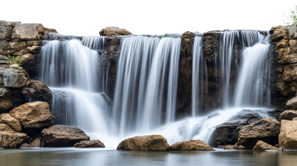 Naklejka premium Waterfall cascading down rocks on transparent background