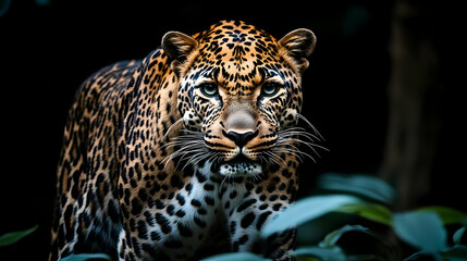 Fototapeta premium Beautiful Leopard Staring Intently in Its Natural Jungle Habitat