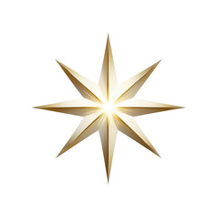 Obraz premium A golden eight-pointed star radiating light, Isolated on white background.