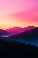 Fototapeta premium Silhouetted Mountains Windmills Sunset Scenic View