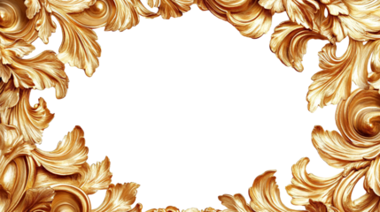 Golden frame with a pattern on a white background. isolated background.