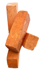 Four old red or orange bricks in stack isolated with clipping path in png file format
