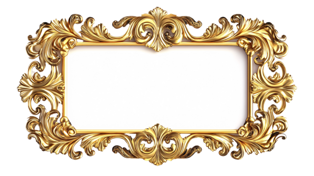 Golden frame with a pattern on a white background. isolated background.