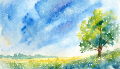Fototapeta premium 癒しの木の水彩画イラスト