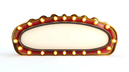 Retro marquee sign with lights, featuring a large blank space for custom messages, framed by a red and gold border. Isolated on white background