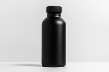A Black Matte Bottle Stands on a White Background