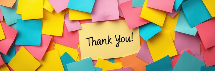 Colorful collection of sticky notes featuring a heartfelt thank you message in a vibrant display