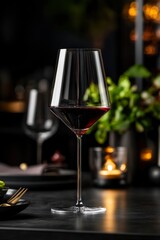Naklejka premium Red Wine Glass on Dark Table Romantic Setting