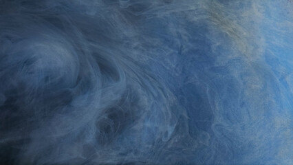 Obraz premium Galaxy smoke. Art haze. Marbling blue paint flow in whimsical curls on mystical water abstract background. Fantastic cloudy sky surface with defocused fume.