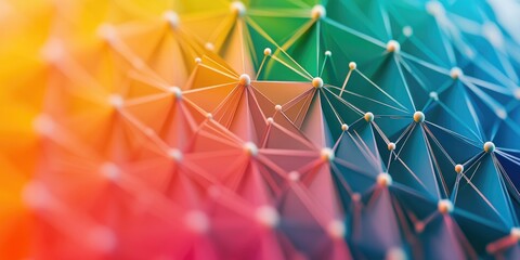 A colorful 3D illustration of a neural network. A symbol of advanced science, artificial intelligence and data analysis.