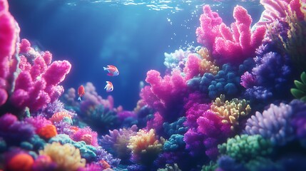 Naklejka premium Underwater Scene with Vibrant Coral Reef and Colorful Fish