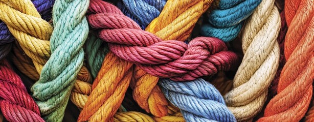 Colorful Intertwined Ropes - Teamwork, Unity, and Connection Concept