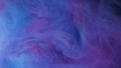 Underwater fog. Abstract background. Defocused blue purple color smoke sparkle cloud mist fume splash paint ink texture on art light.