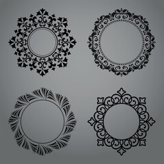 Set of decorative frames Elegant vector element for design in Eastern style, place for text. Floral black and gray borders. Lace illustration for invitations and greeting cards