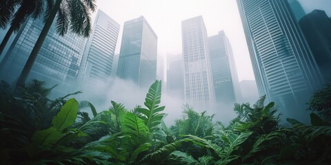 Urban jungle where skyscrapers and lush greenery coexist.