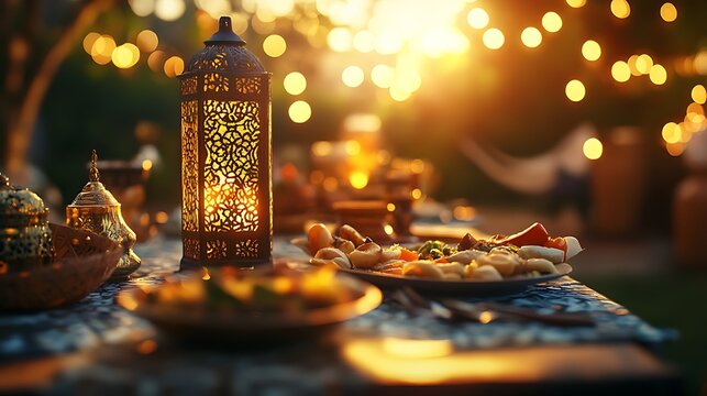 Traditional Ramadan Table Setting with Delicious Food