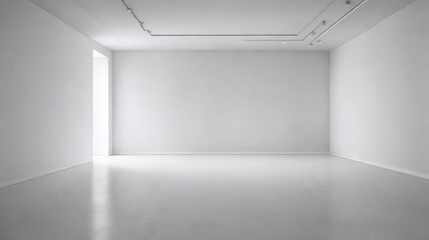 Empty, bright, minimalist interior room with recessed lighting and simple architectural details