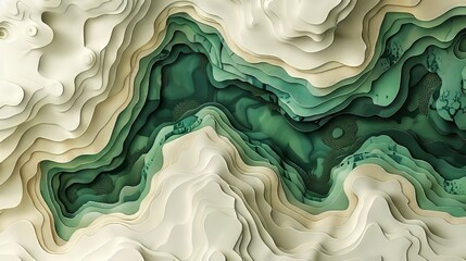 Abstract Layered Landscape of Green and Cream Tones in Texture