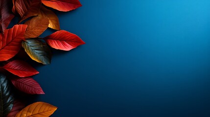 Autumn Leaves on Blue Background: A Seasonal Photography