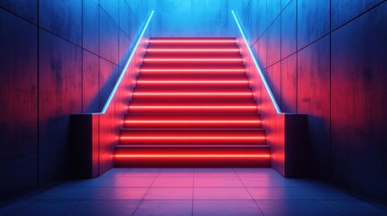 Obraz premium Neon-lit stairs, futuristic setting, background glow, game design