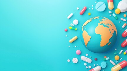 Naklejka premium Global Health Concept with Colorful Pills and Capsules