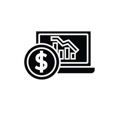 finance icon. financial graph and dollar coin on white background. graphs on paper, laptop or results. investment, healthy economy. Solid design style