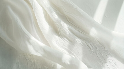 Obraz premium Soft White Fabric Drapes Gracefully Under Gentle Sunlight in a Serene Indoor Setting. Generative AI