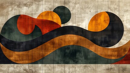 Abstract Waves and Circles in Earthy Tones and Textured Background