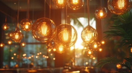 Vintage Inspired Hanging Light Bulbs Art Deco Interior Design Cozy Atmosphere