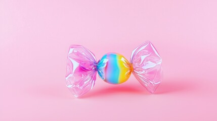 Wrapped Rainbow Candy on Pink Background