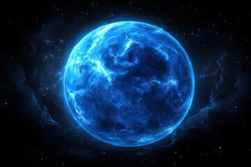 Obraz premium Glowing Blue Planet in Cosmic Nebula Background