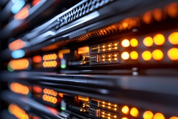 Naklejka premium Illuminated Server Rack Displays Active Network Hardware