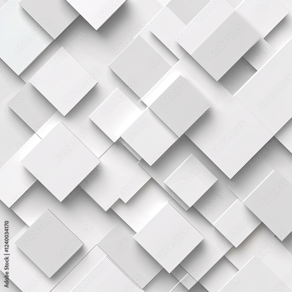 Poster abstract white squares creating a modern geometric pattern with subtle shadows and depth