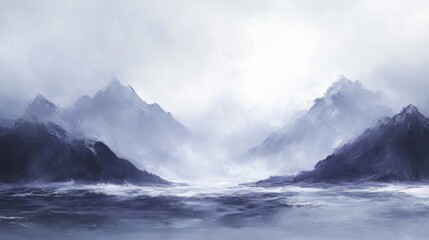 Misty Blue Mountain Landscape