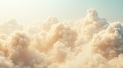 Soft Yellow Cloudscape: Aerial View of Fluffy Cumulus Clouds at Sunrise