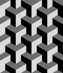 Seamless isometric 3D cube pattern in grayscale. Perfect for modern designs, wallpapers, textures, backgrounds, and architectural or optical illusion effects