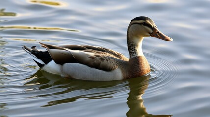 Obraz premium Mallard duck swimming gracefully in a serene lake during the early morning hours